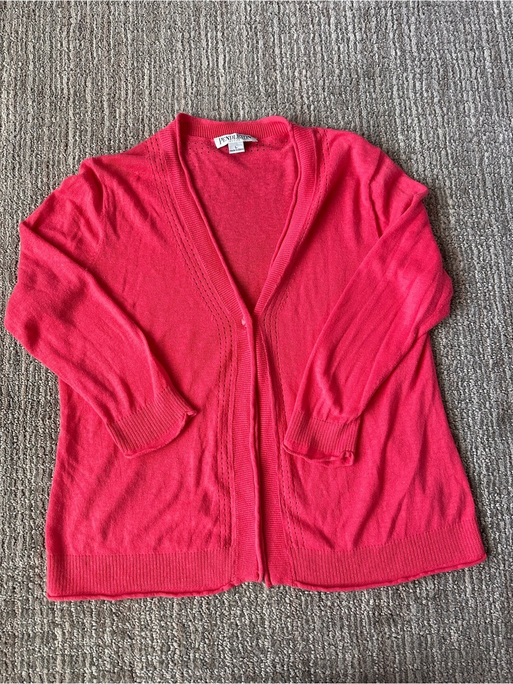 Pendleton Petite Linen Cotton Cardigan Sweater Pink Open Front Women’s L - Picture 7 of 7